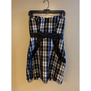 Plaid Strapless Mini Dress with Pockets